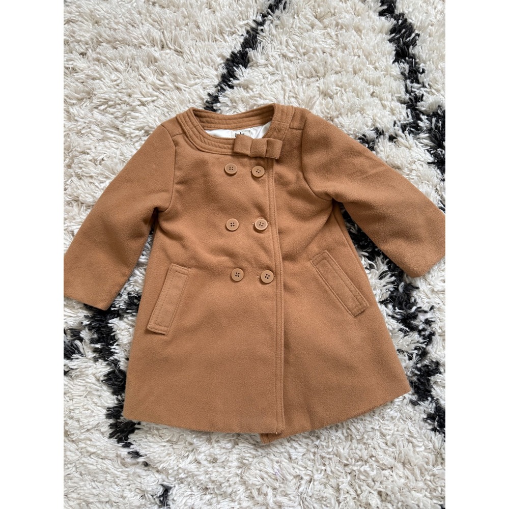 Baby Bgosh Girls Camel Brown Double Breasted Pea Coat with Bow 12M